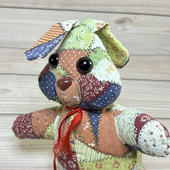 VTG 80s Faux Patchwork Quilt Bunny & Elephant 12” Stuffed Animal Plush Set of 2 - Picture 16 of 16